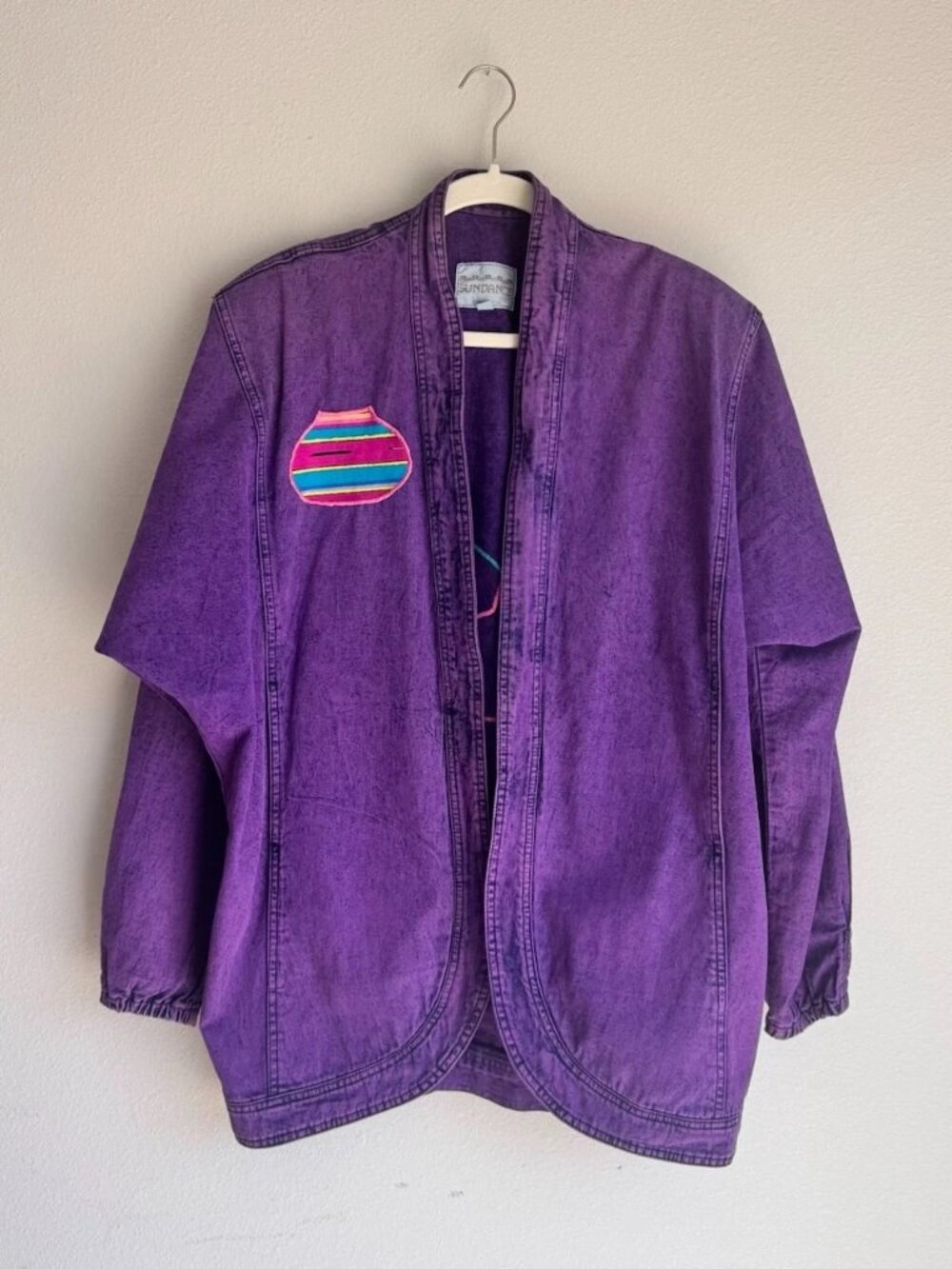 Sundance Vintage Purple Denim Jacket with Embroidered Detail – Size L